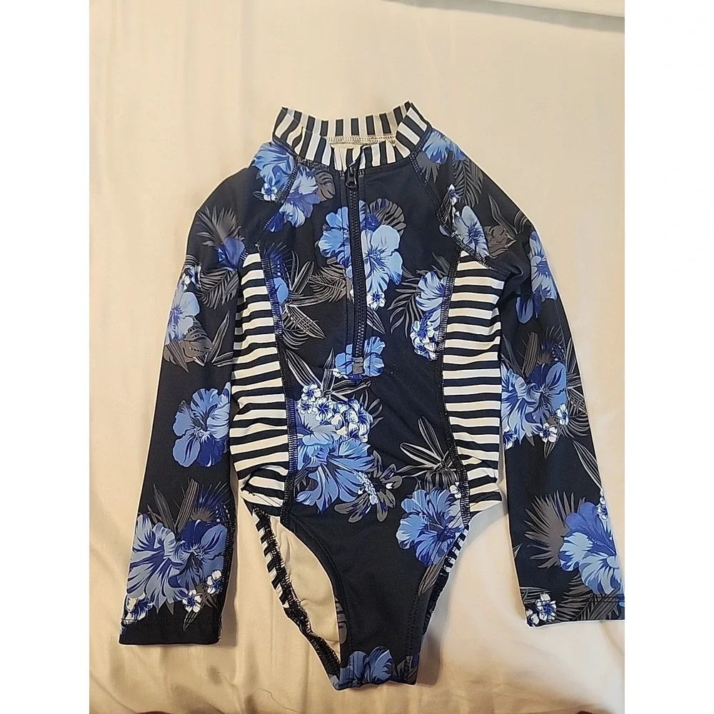 WONDER NATION GIRLS  RASH GUARD ONE PIECE SWIMSUIT‎ SIZE XS 4-5